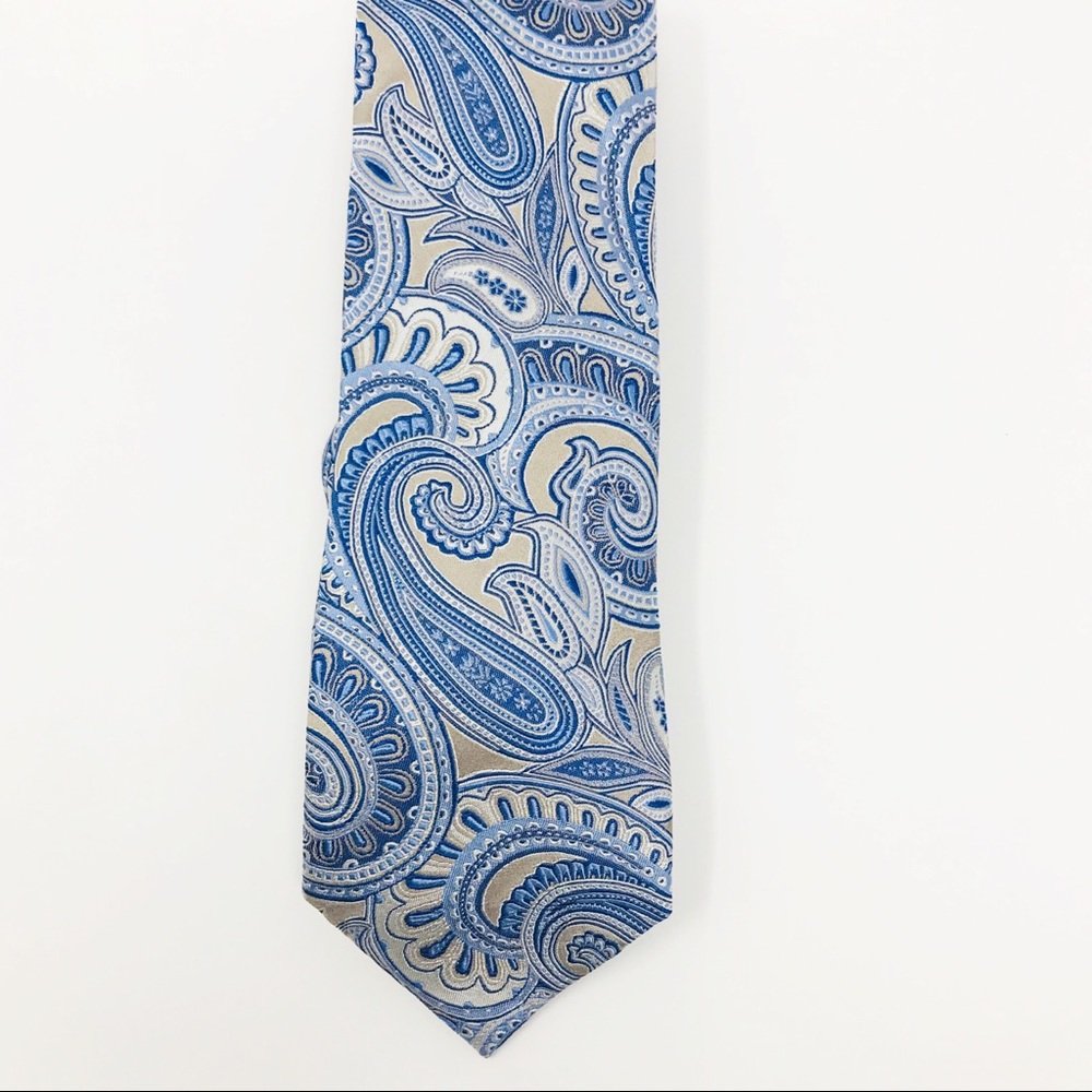 Mens Geoffrey Beene Gold and Blue Silk Neck Tie